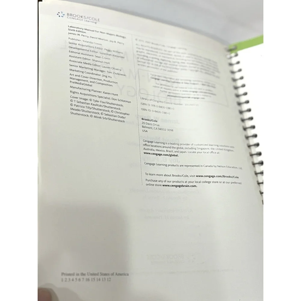 Laboratory Manual for Non-Majors Biology 6th Edition Perry Spiral Bound